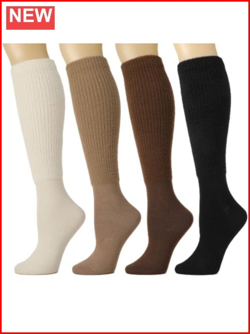 4 Pairs Women Knee High Slouch Socks Warm Cotton Knit Boot Socks